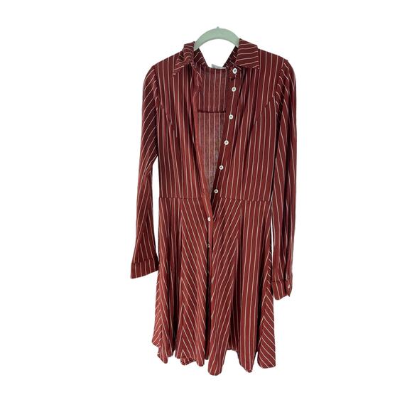 Her Modesty Red Striped Long Sleeve Button Down Dress Women's Size Small - Picture 1 of 7